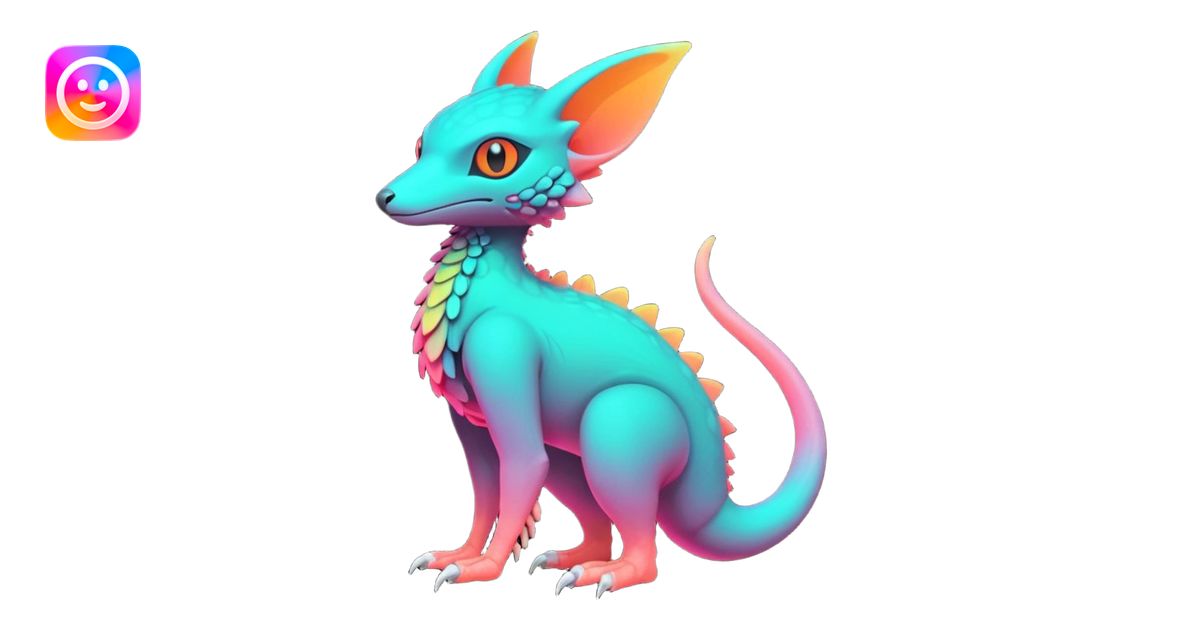 futuristic lush warm-colored neon-colored Fakémon-Trico-creature (full ...