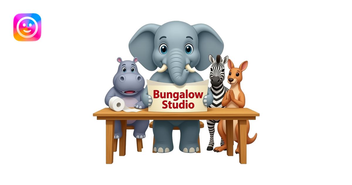 🐘🦛🦓🦘 bungalow studio logo design a elephant holding bungalow studio on ...