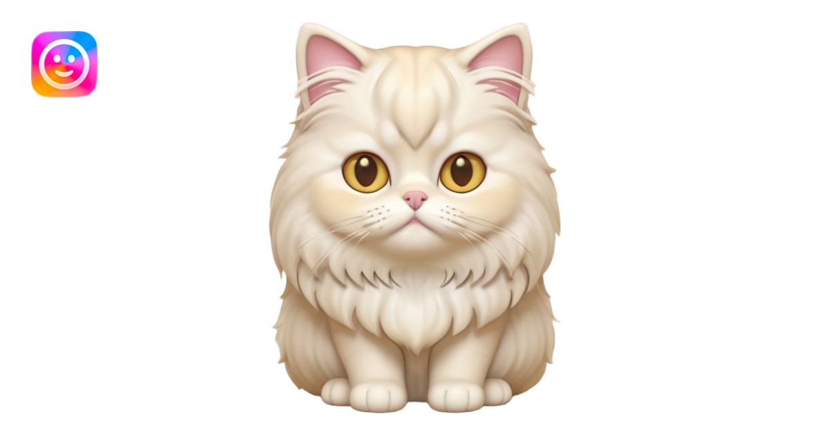A 3D cartoon Persian cat with soft cream-white long fur, round face ...