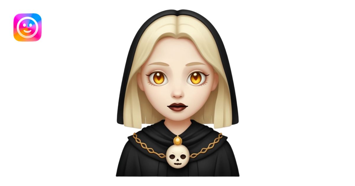 Stylized cult cartoon girl emoji, eerie-cute aesthetic, symmetrical ...