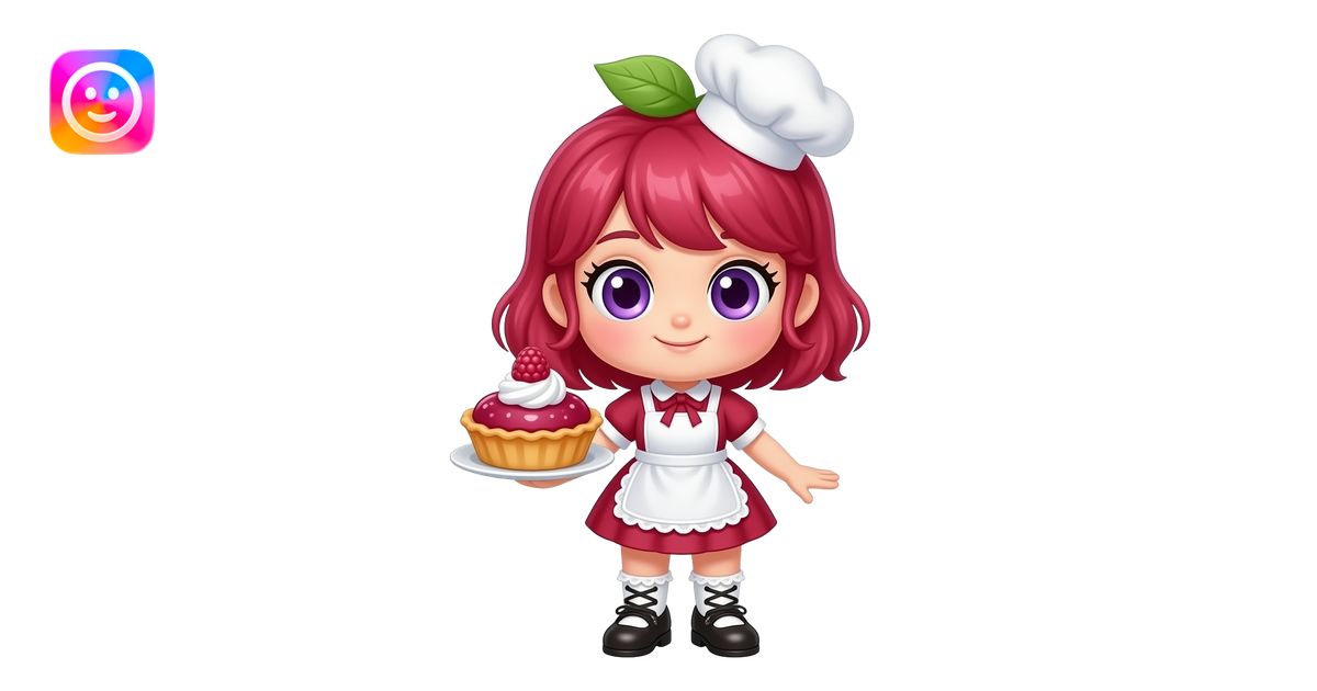 Raspberry tart girl mascot, full body, oversized head and tiny body ...