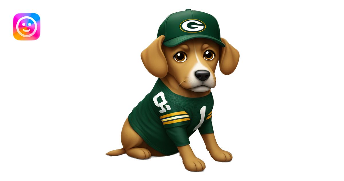 Dog wearing a Green Bay packers hat emoji | AI Emoji Generator