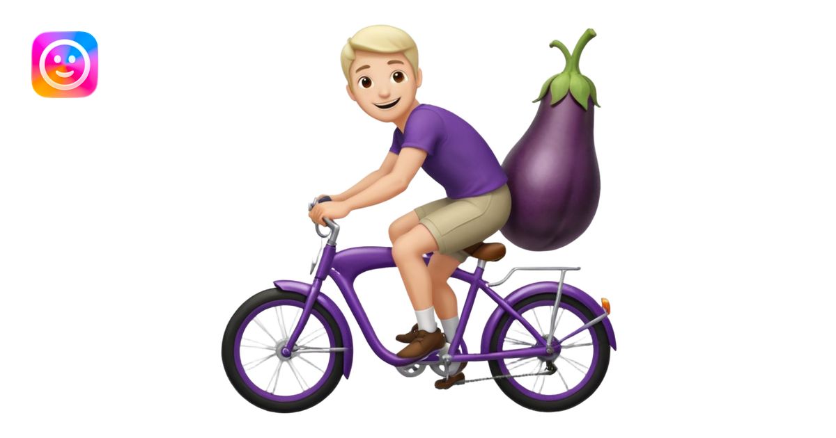 Guy riding a eggplant like a bike emoji emoji | AI Emoji Generator