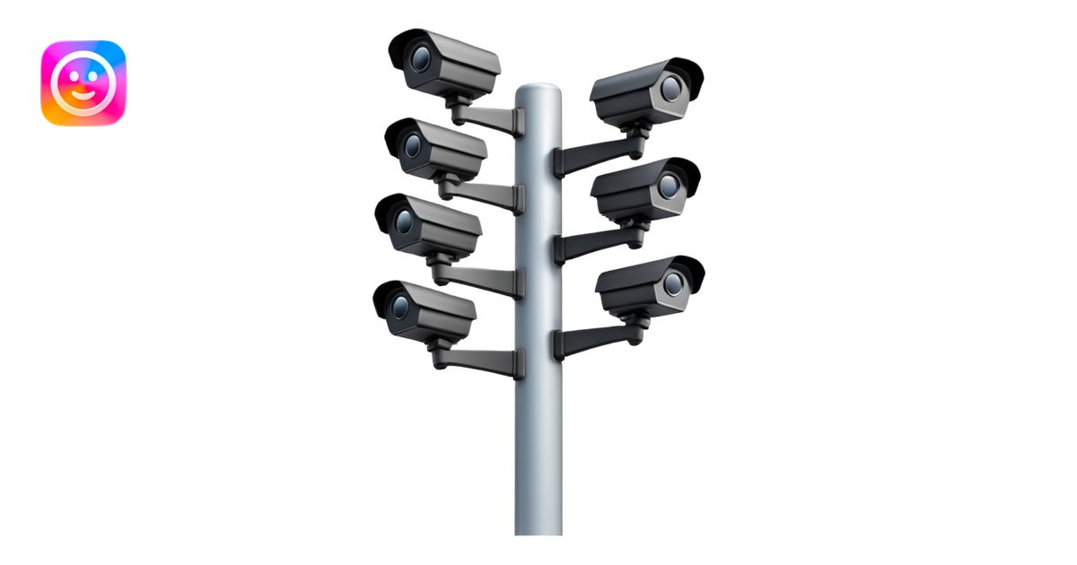 Multiple CCTV cameras on a pole in black facing individual different ...