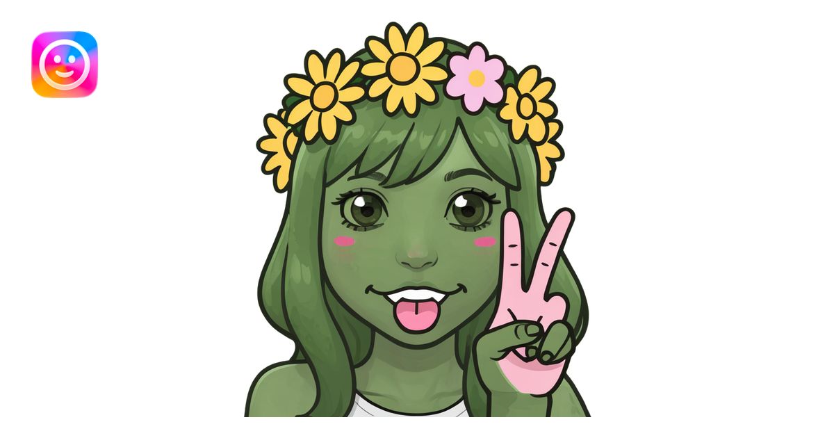 girly character sticking tongue out and showing peace hand sign, meme ...