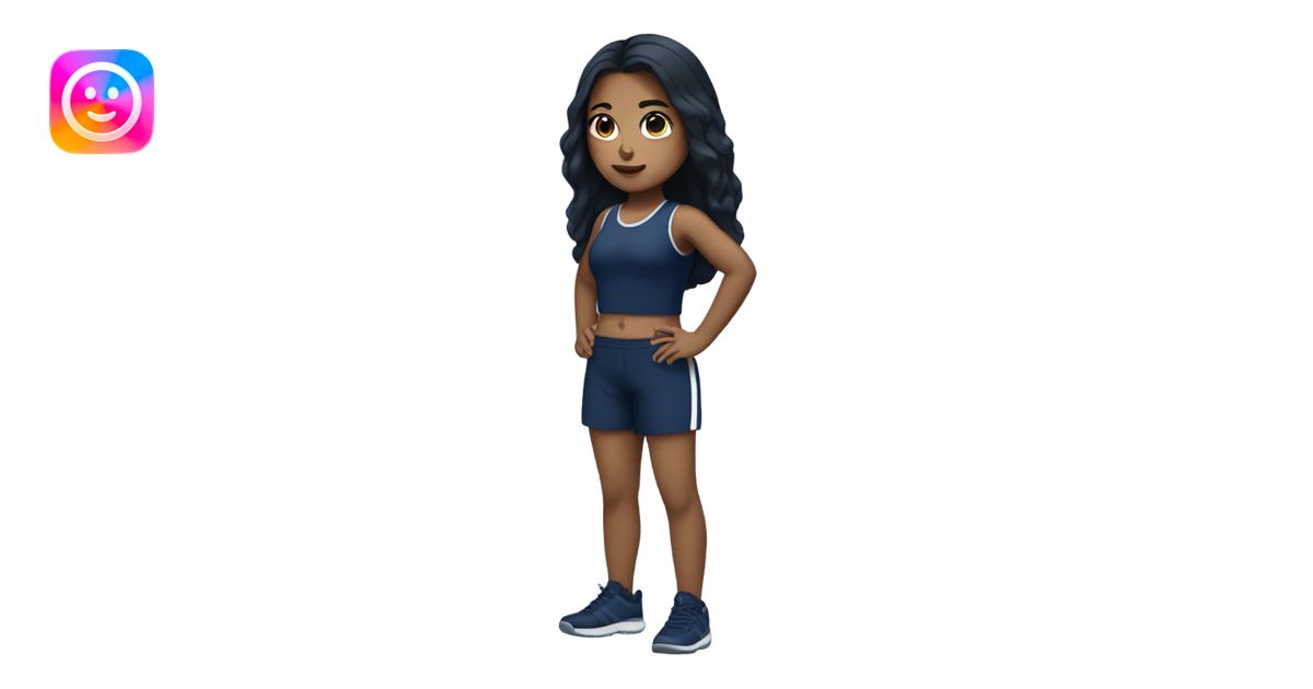 full body gym white girl long black hair navy blue wear emoji | AI ...