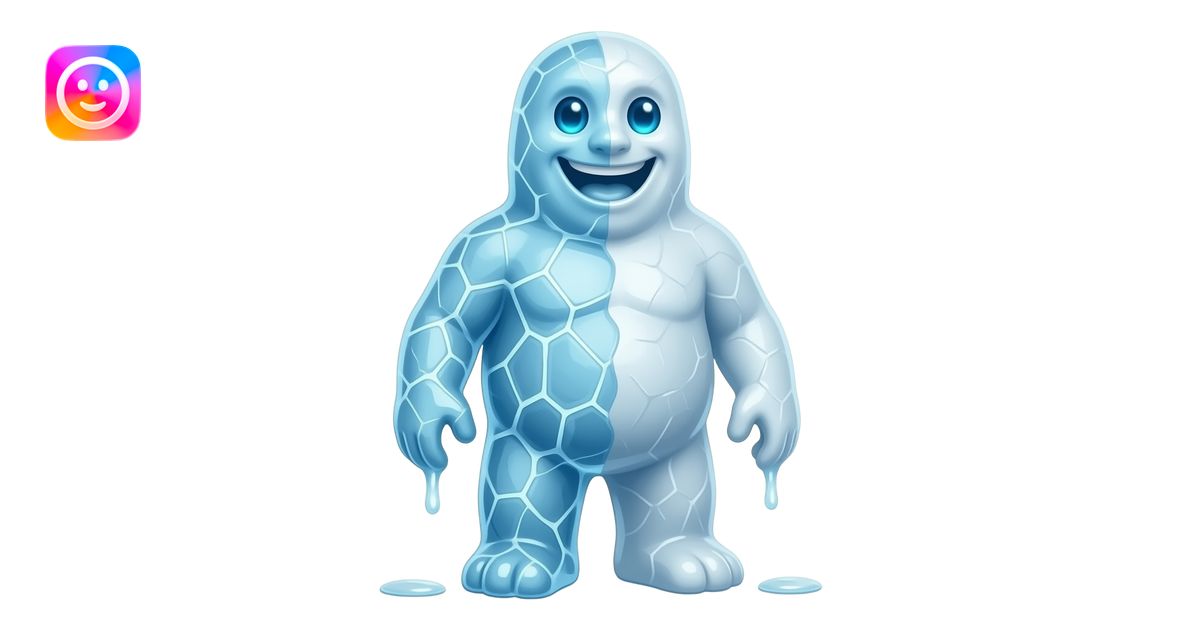 A full-body character that is a walking ice sculpture, half-frozen and ...