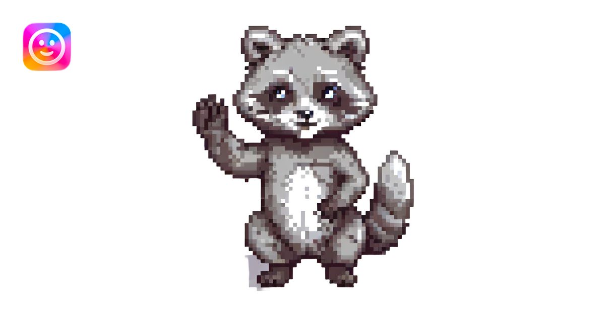 pixel art waschbär (raccoon), waving, colorful, 16-bit style ...