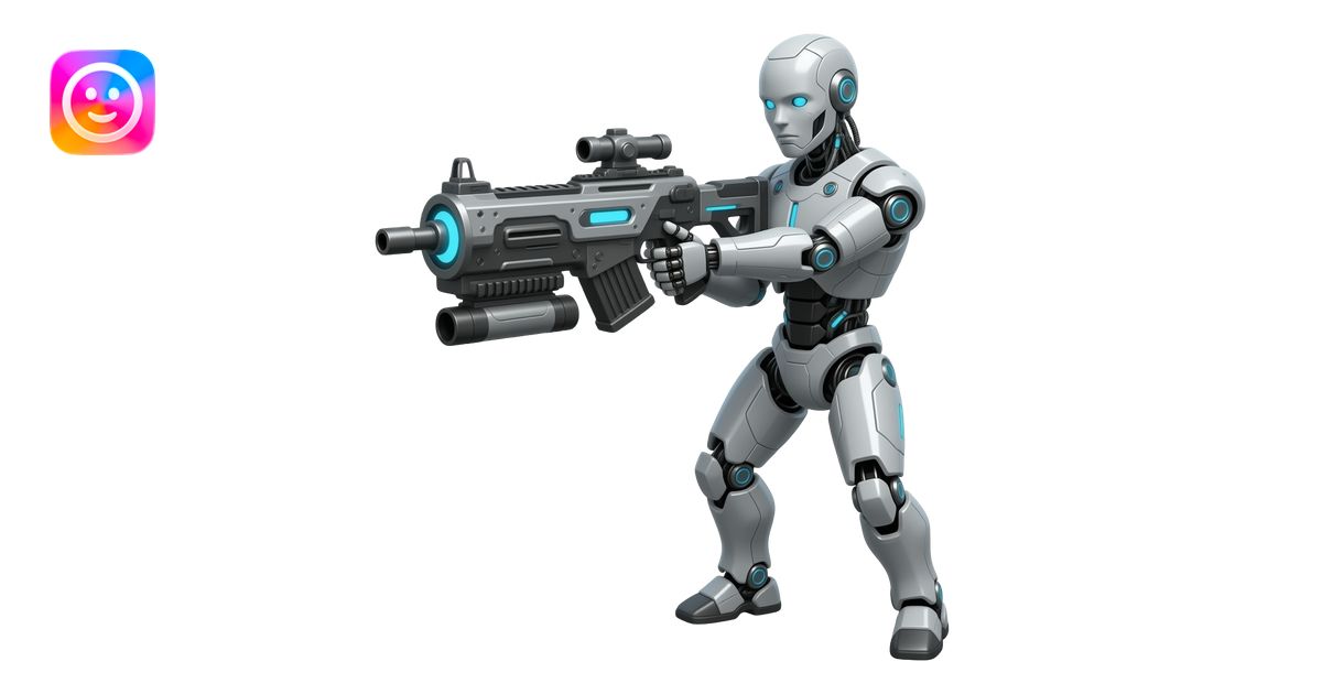 Un robot futurista de cuerpo completo disparando con una arma grande ...