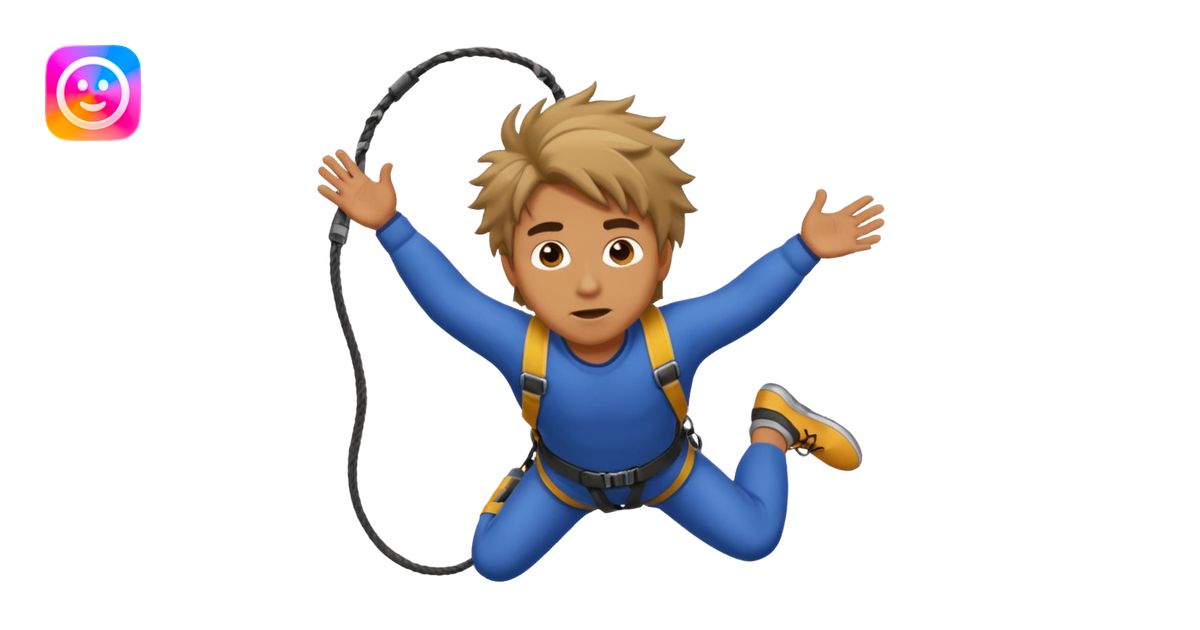bungee jumping man face only with flying hair emoji | AI Emoji Generator