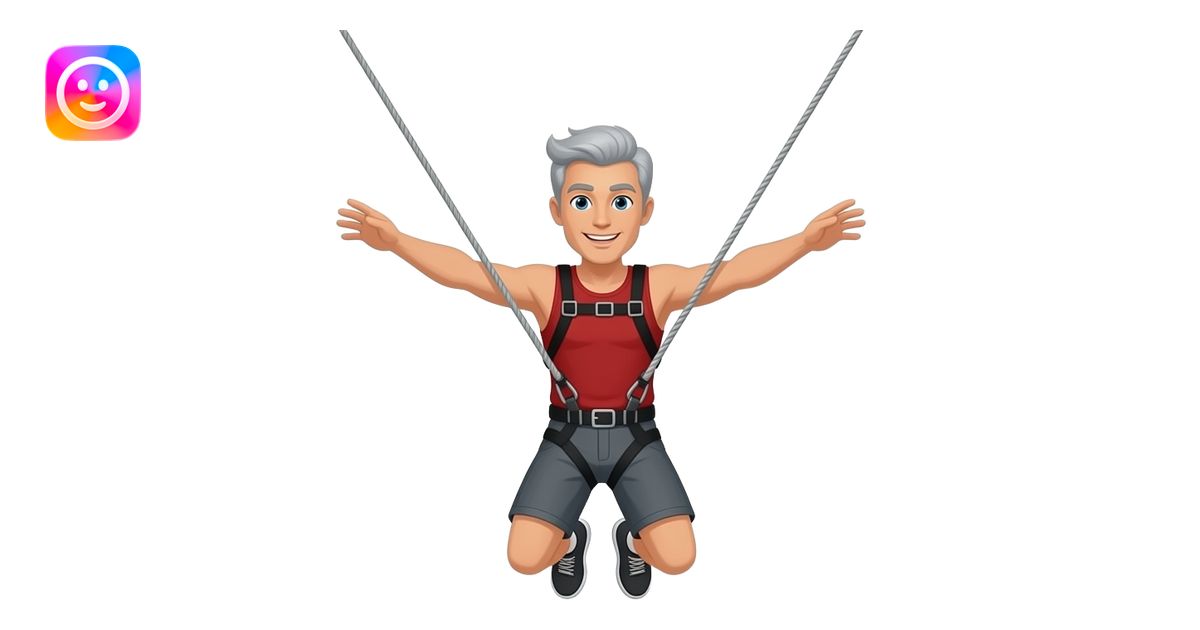 man grey hair bungee jumping off bridge emoji | AI Emoji Generator