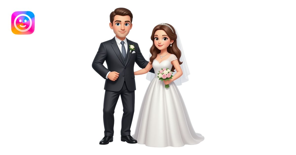 Newlywed couple, bride and groom, full body dancing emoji | AI Emoji ...