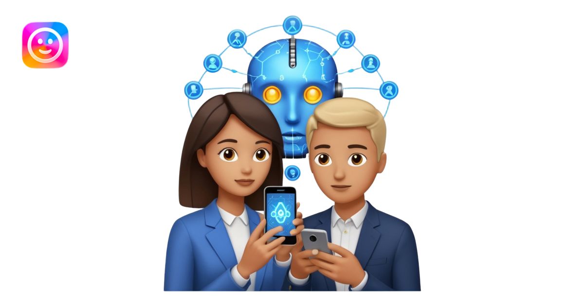 Generate a realistic emoji of a two people using a phone which shows ...