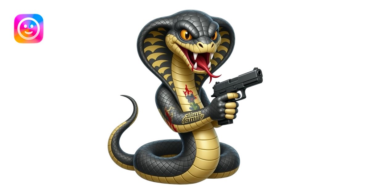 Angry cobra with “slime family” tattoo. bloody fangs, and holding a ...