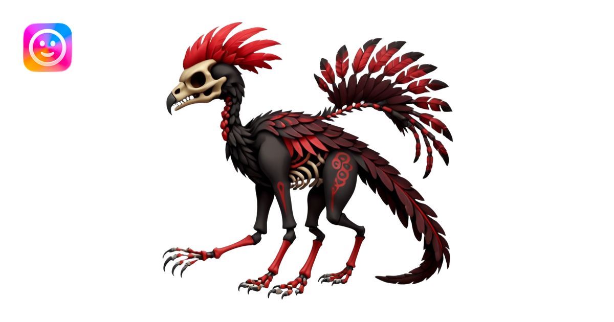 Rare realistic dark edgy evil tribal patterned red-feathered skeletal ...