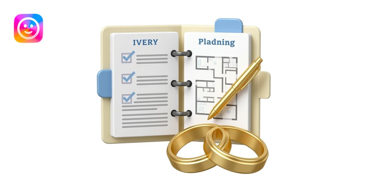 3D emoji of an open ivory wedding planning binder with dusty-blue tabs ...
