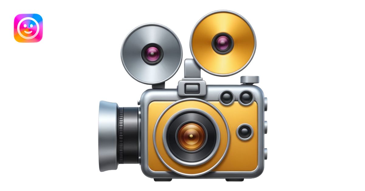 Minimal emoji icon of a huge cinematic metalic camera, front view ...