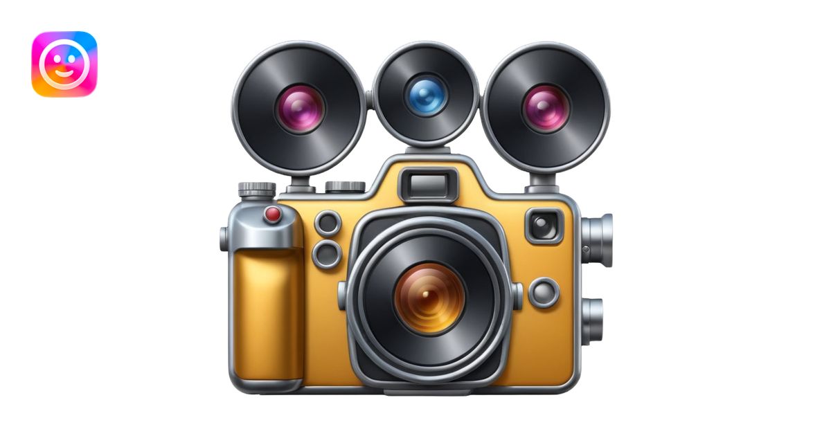 Minimal emoji icon of a huge cinematic metalic camera, front view ...