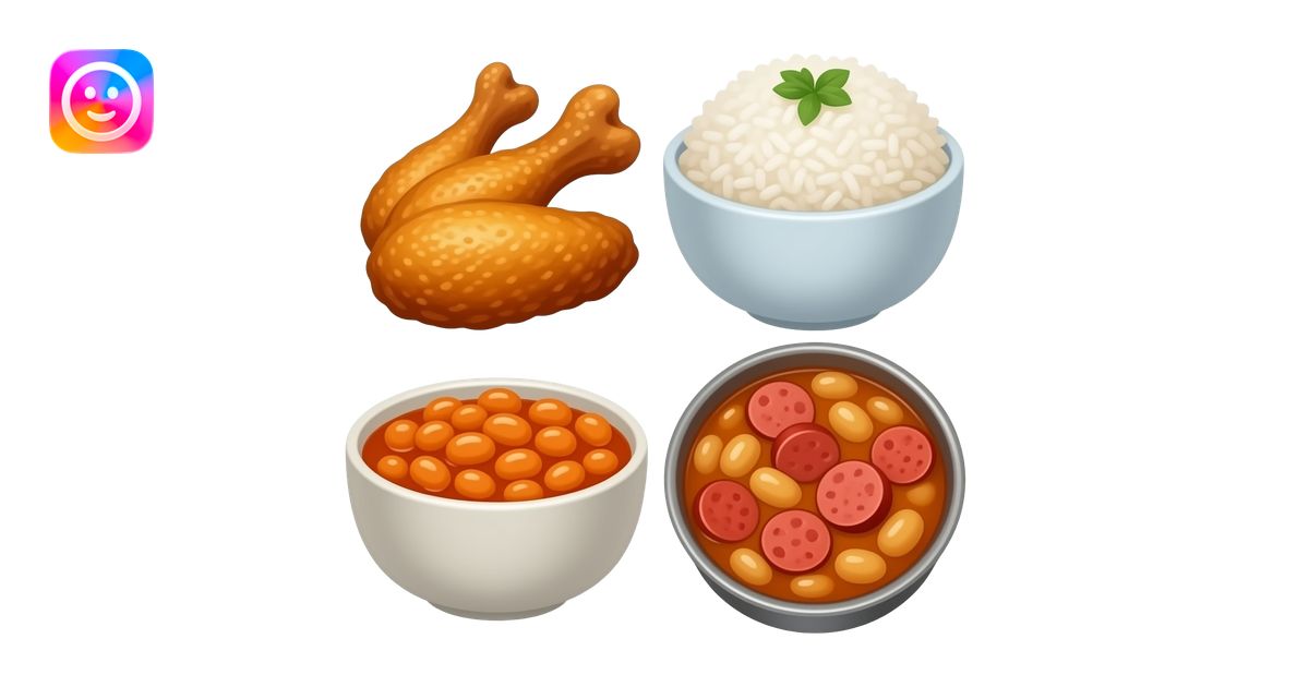 Fried chicken wings, a scoop of white rice, and baked beans with sliced ...