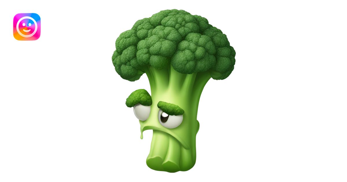 A sad broccoli with downcast eyes and a trembling lip looks upset, as ...