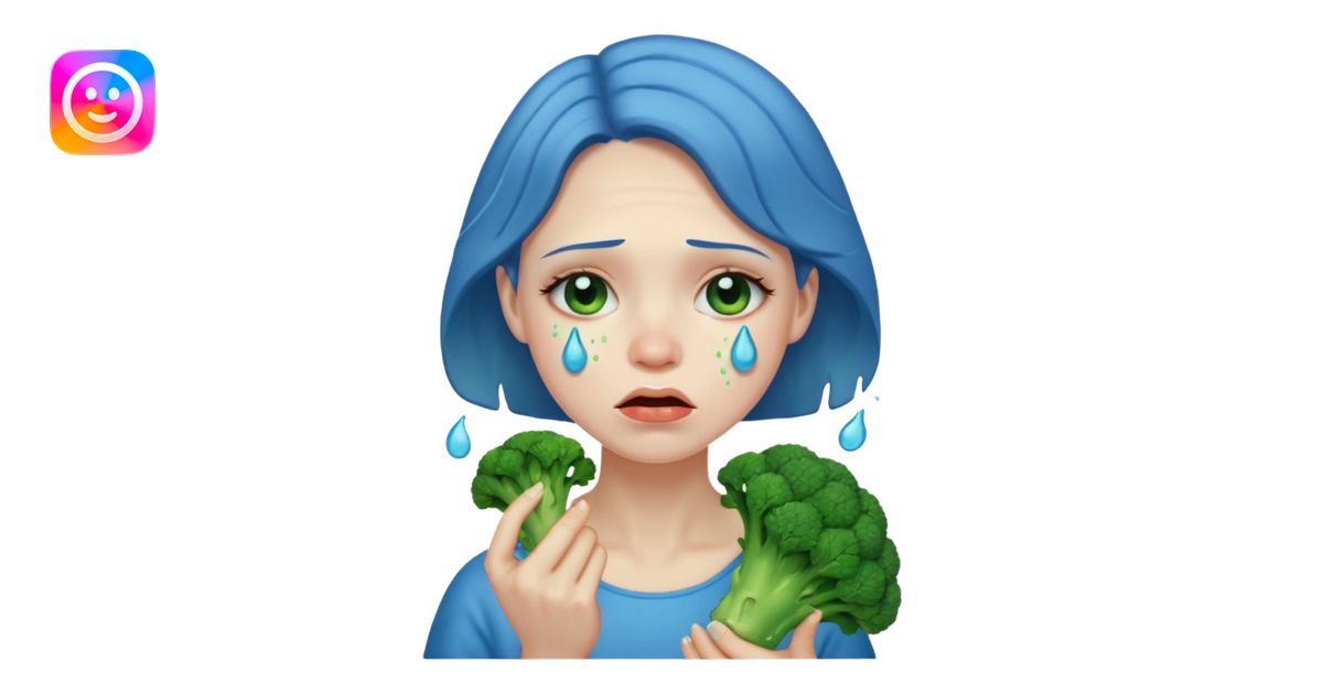 Woman crying eating broccoli. make tears blue color emoji | AI Emoji ...