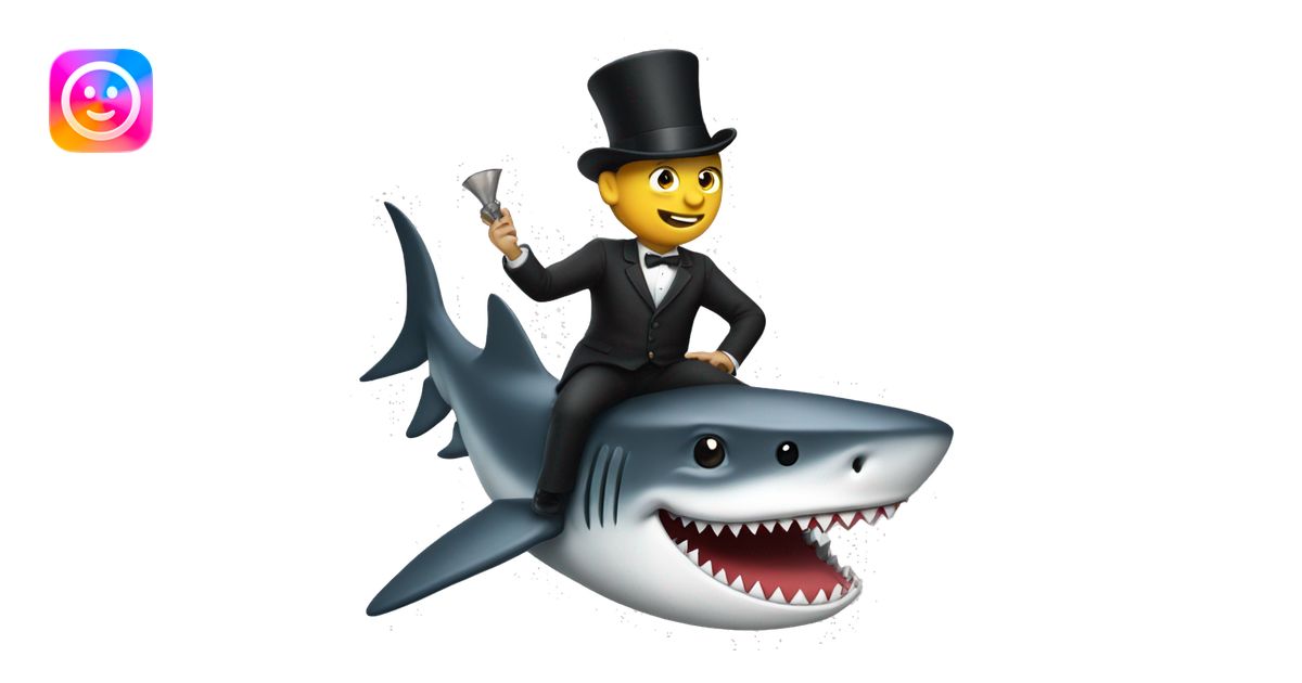 Man riding a shark with a top hat emoji | AI Emoji Generator