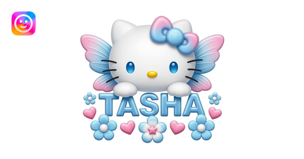 White velvety fur 3D hello kitty head with blue pink gradient 3D flower ...