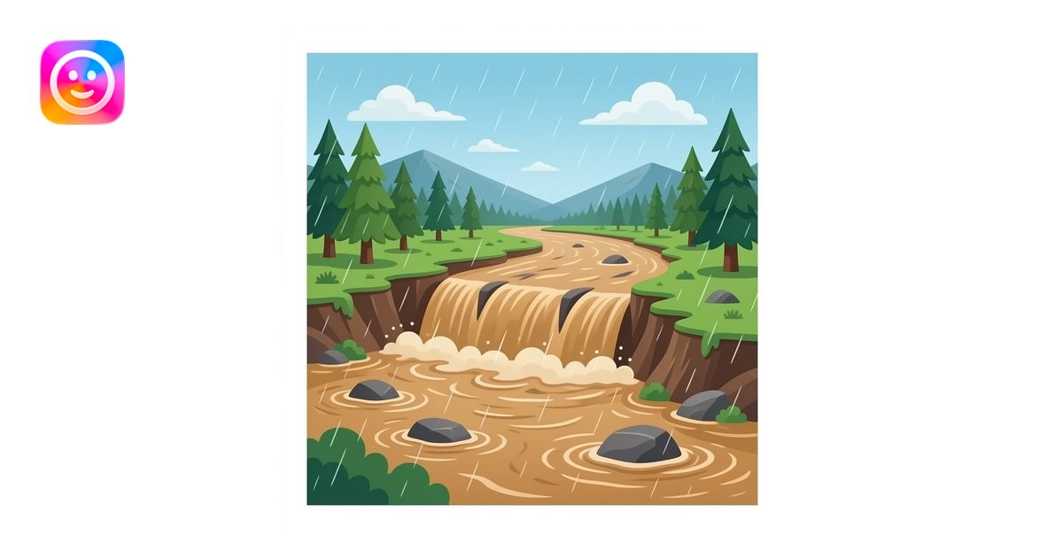flood and mudslide, overflowing river, disaster scene emoji | AI Emoji ...