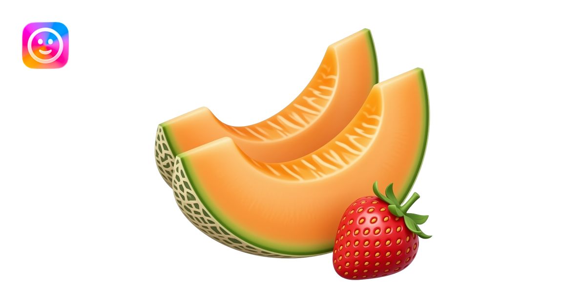 Photorealistic two orange cantaloupe melon slices with a small red ...