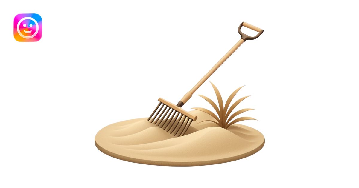 Minimalist emoji of a Japanese zen garden rake with four teeth, elegant ...