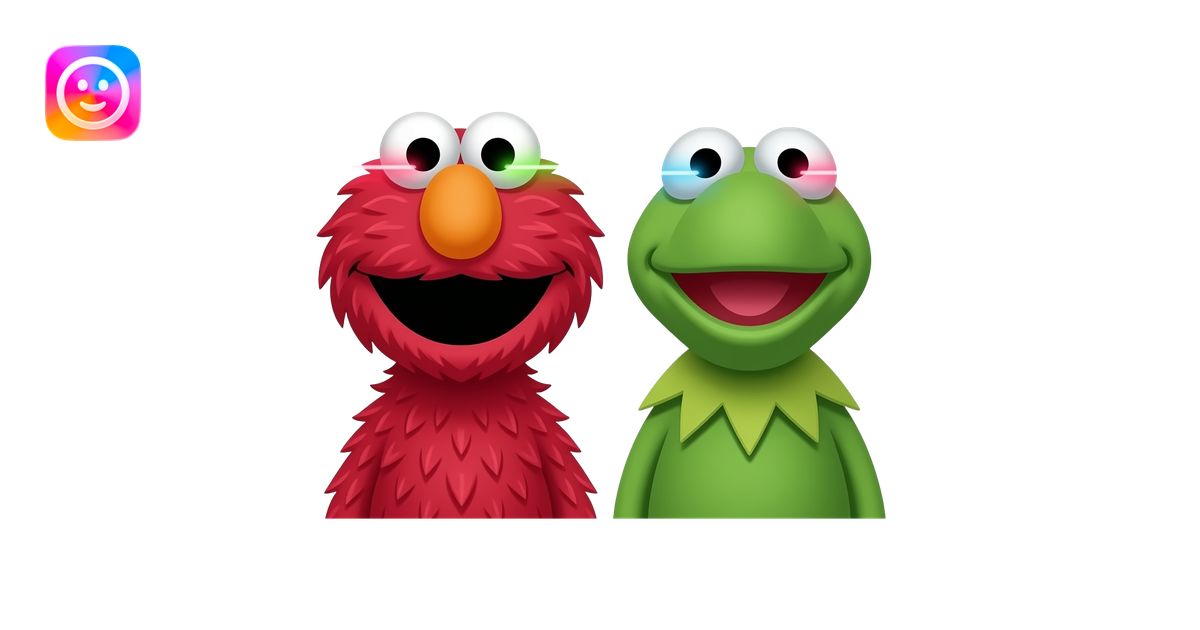Elmo y kermit con rayos laser en los ojos emoji | AI Emoji Generator