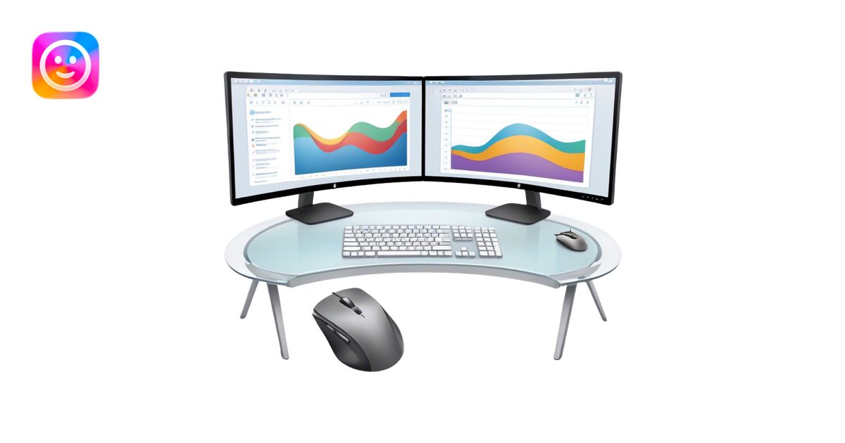 Create an emoji for UX/UI design. Show two large curved monitors ...