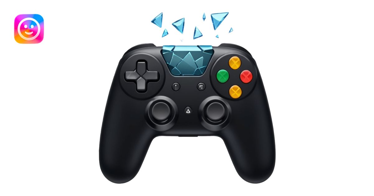 black game controller shattered shattered glass emoji | AI Emoji Generator