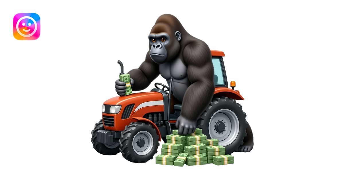 a gorilla moving piles of money on a tractor emoji | AI Emoji Generator