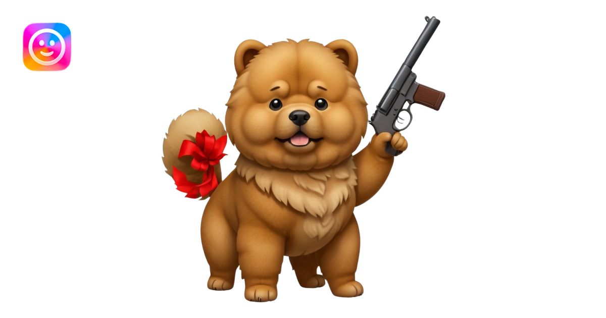 Funny realistic-style chow chow dog with light fur standing on its hind ...
