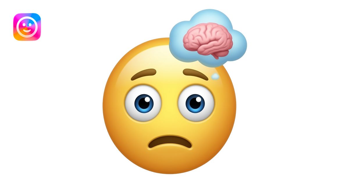 “3D emoji face, mind-blown expression with spiral pupils, tiny floating ...