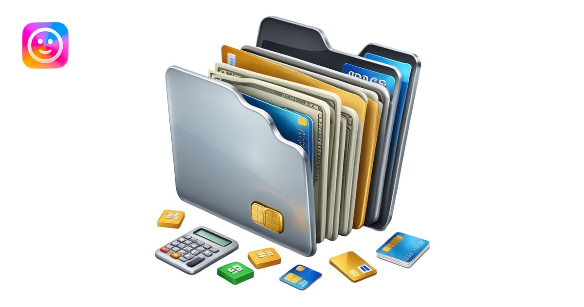 Closed folder icon with small symbols floating around: bank building ...