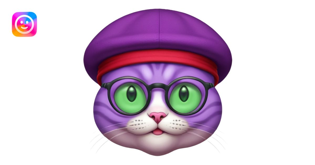 purple alien cat with no fur, and spectacles and red hat emoji | AI ...