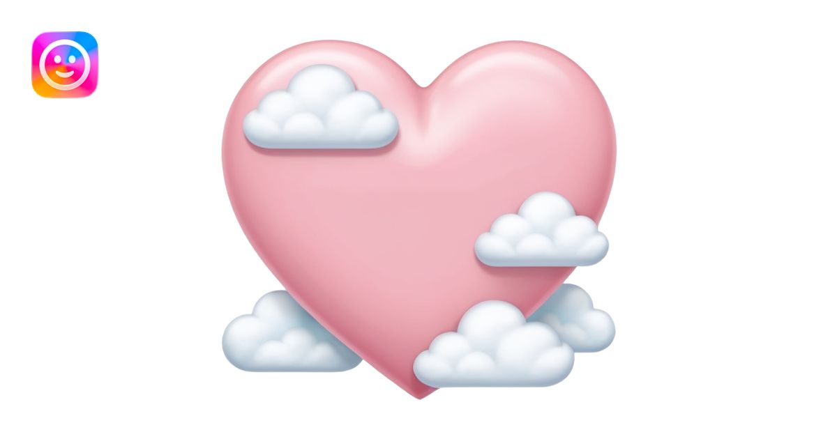 pastel pink heart with fluffy white clouds, iOS Apple emoji style emoji ...