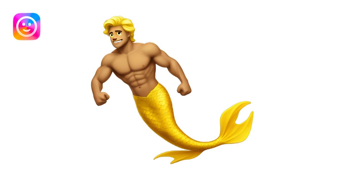 Tan muscular merman with yellow tail emoji | AI Emoji Generator