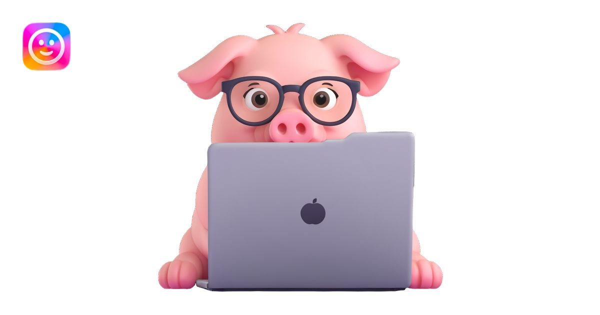 pig hacker emoji, simple, round face, glasses, typing on a laptop emoji ...