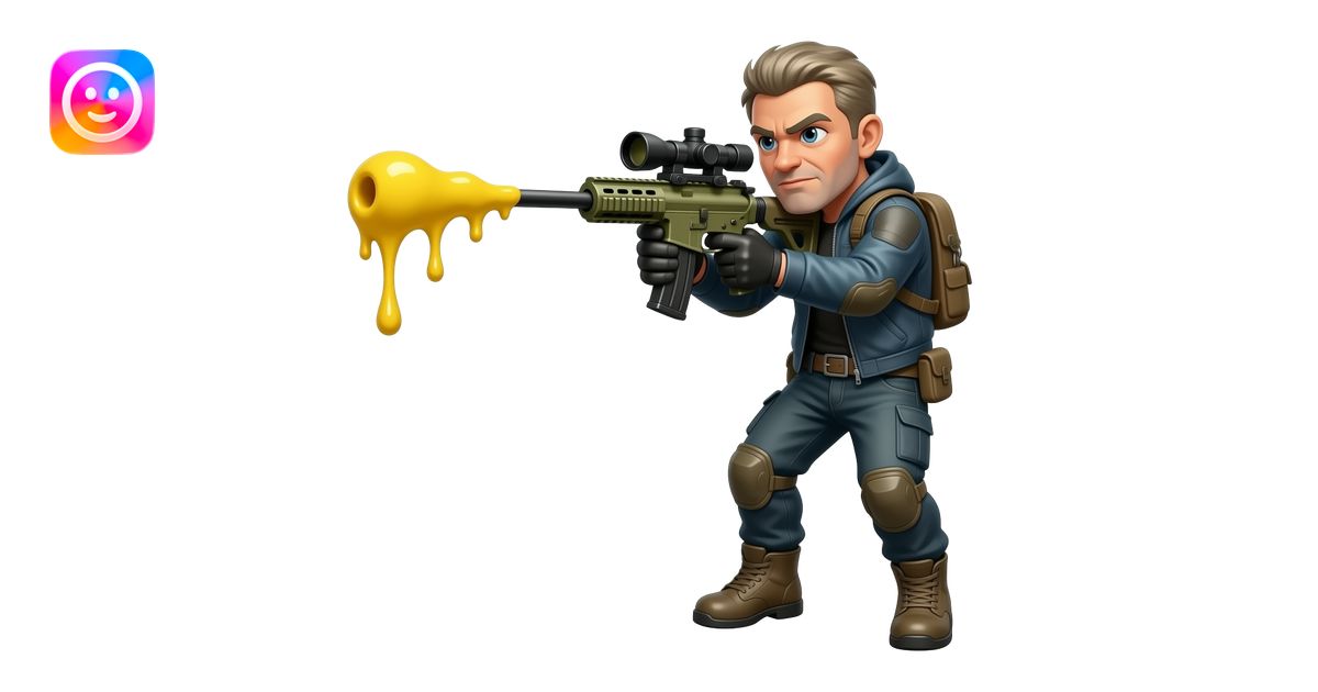 slop sniper, shooting out a yellow goop emoji | AI Emoji Generator