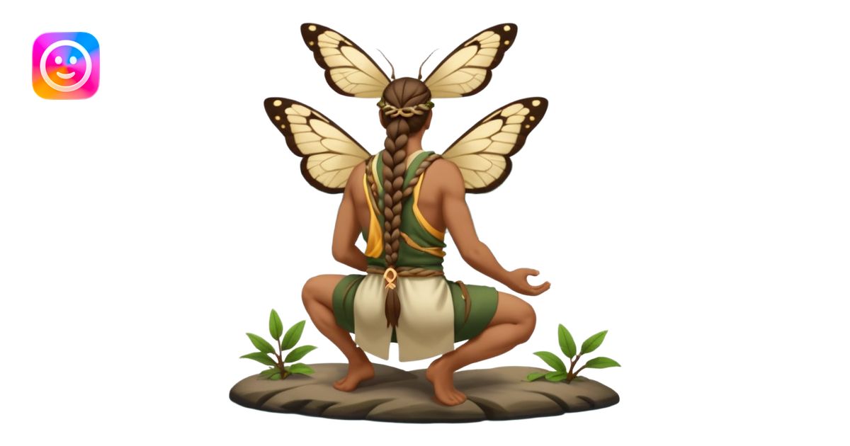 full body druid man, tan skin, long braid, from behind kneeling at lake ...