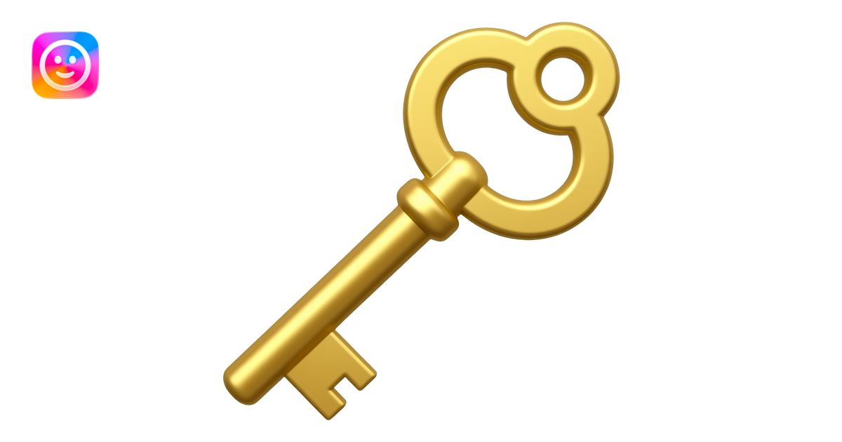 Single golden key, round bow and two teeth. Classic emoji, subtle ...