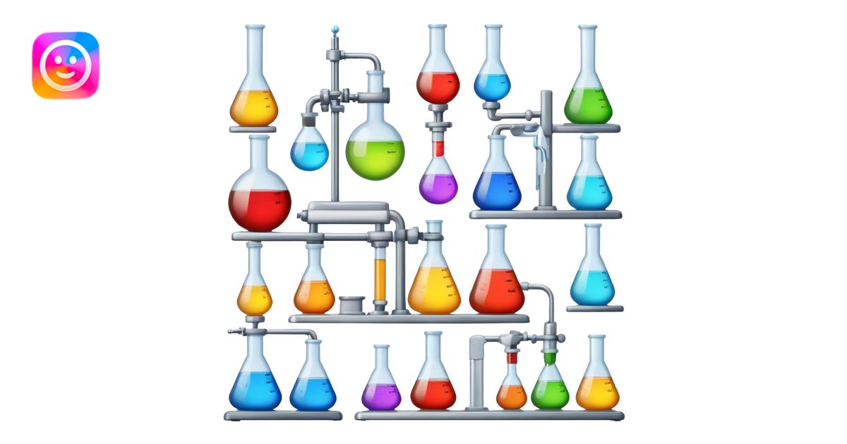a collage of lab apparatus in IOS 18 emojis. each separated not ...