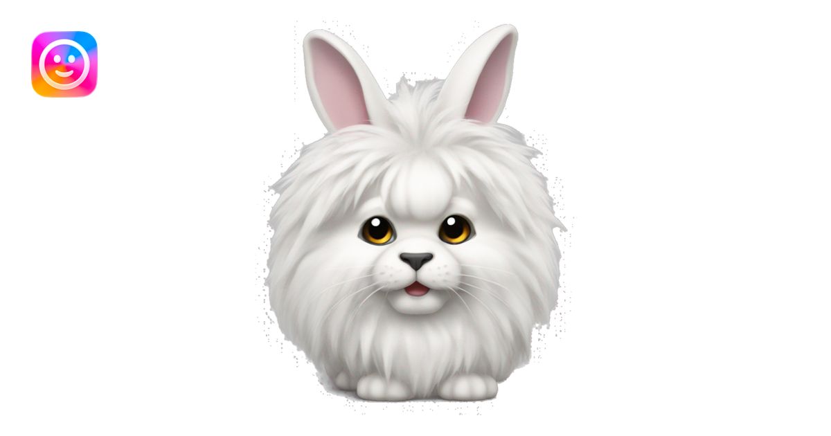 Fluffy white lionhead rabbit with black around his eye emoji | AI Emoji ...