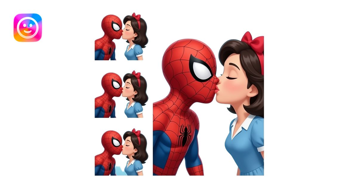 Create a 5×3 grid of Spider-Man and Mary Jane kissing emojis. Hide one ...