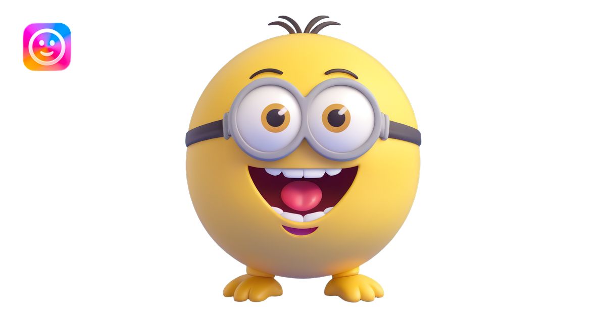 3d sphere with a cute yellow minion face, laughing with mouth wide open ...
