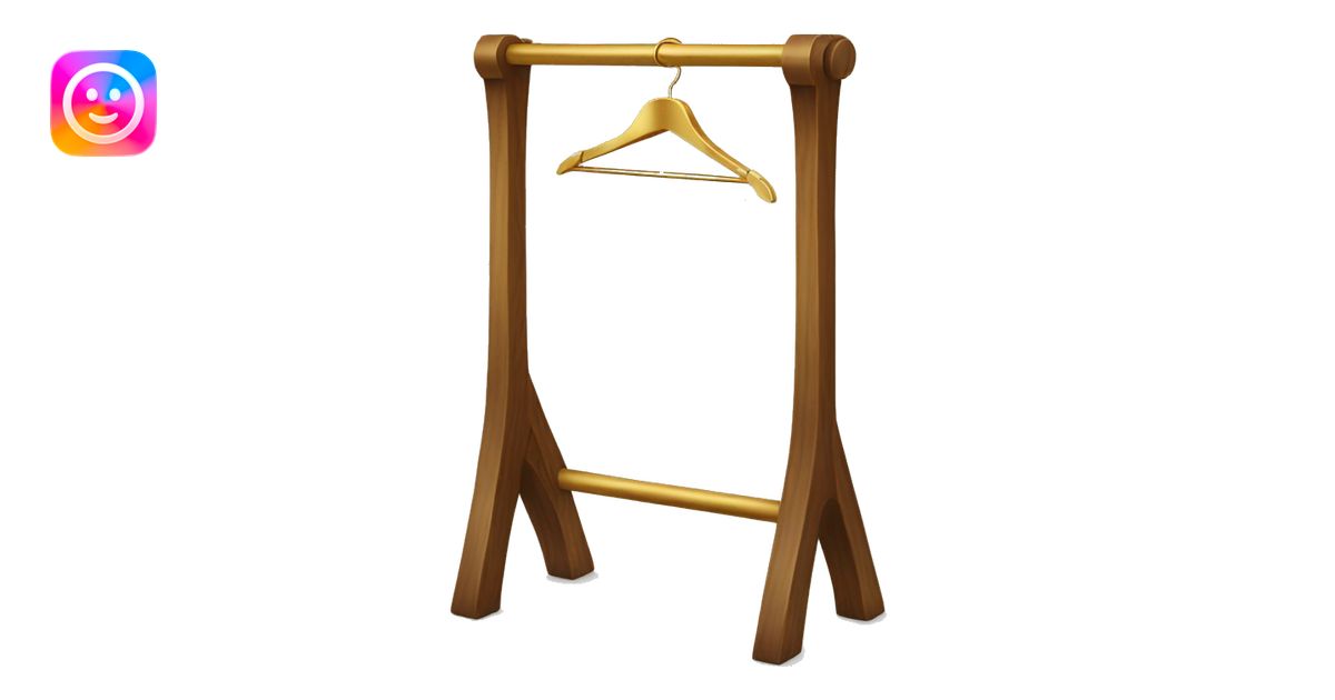 Wooden clothes rack with gold metal part emoji | AI Emoji Generator