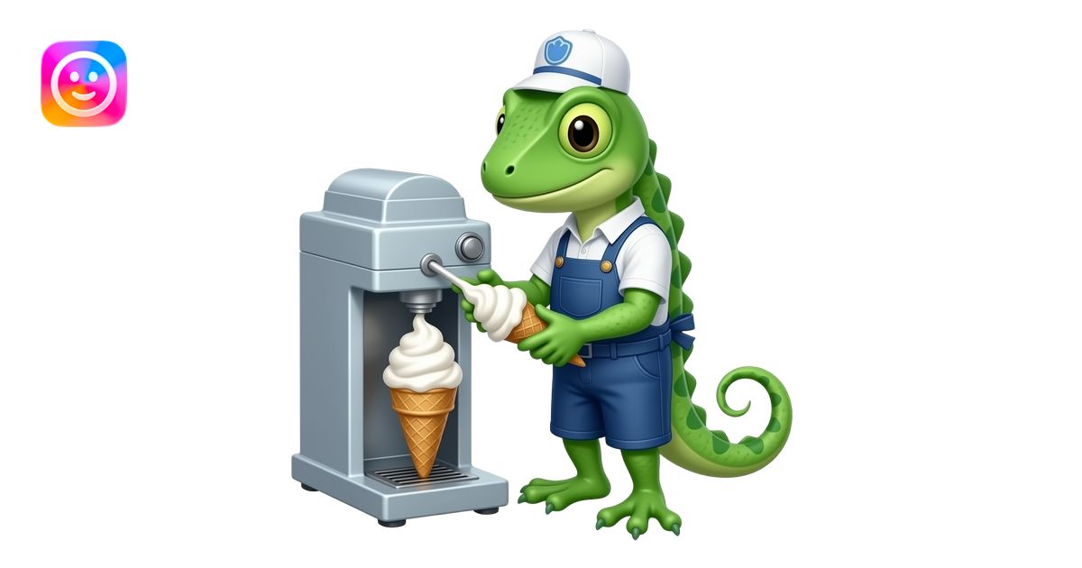iguana ice cream maker wearing uniform using ice cream machine making ...